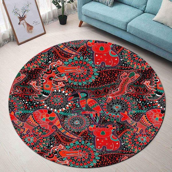Aussie Dreamtime Australia Round Rug - Aboriginal Animals Story - View 1