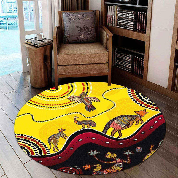 Aussie Dreamtime Australia Round Rug - Aboriginal Aussie Animals Dot Art Painting Culture - View 1