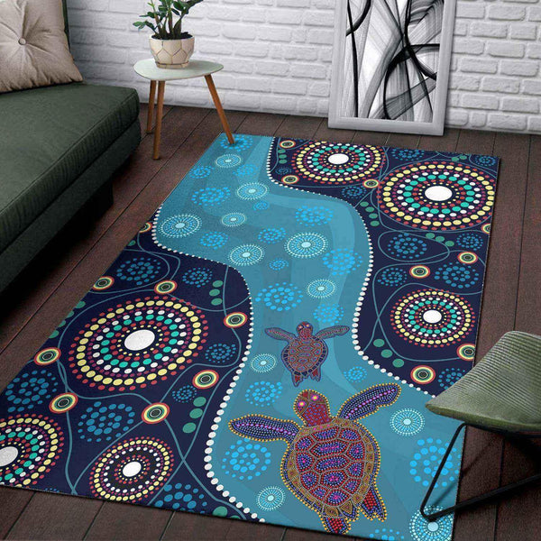 Aussie Dreamtime Australia Aboriginal Area Rug - Dreaming Turtles Dot Art Painting - View 1