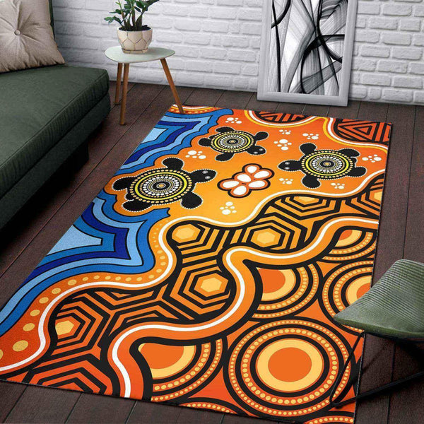 Aussie Dreamtime Australia Aboriginal Area Rug - Aboriginal Reunion Turtles - View 1