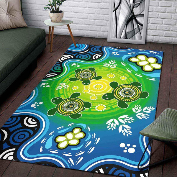 Aussie Dreamtime Australia Aboriginal Area Rug - Unity Dreaming Turtles - View 1
