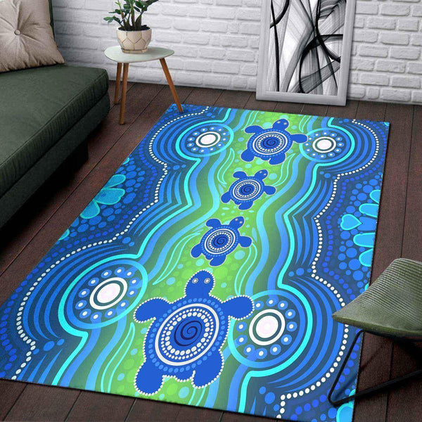 Aussie Dreamtime Australia Aboriginal Area Rug - Aboriginal Turtle Family - View 1