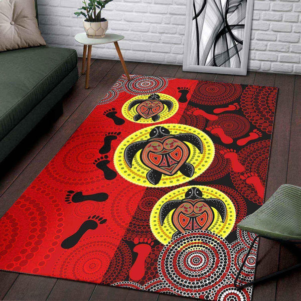 Aussie Dreamtime Australia Aboriginal Area Rug - Indigenous Turtles With Footprints Dot Art Painting - View 1