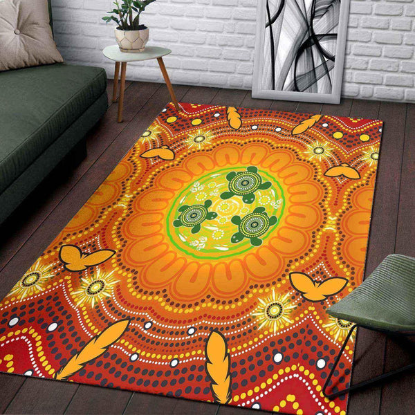 Aussie Dreamtime Australia Aboriginal Area Rug - Turtles Unity Dot Art Painting - View 1