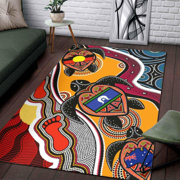 Aussie Dreamtime Australia Aboriginal Area Rug - Aboriginal Turtles With Flags And Footprints - View 1