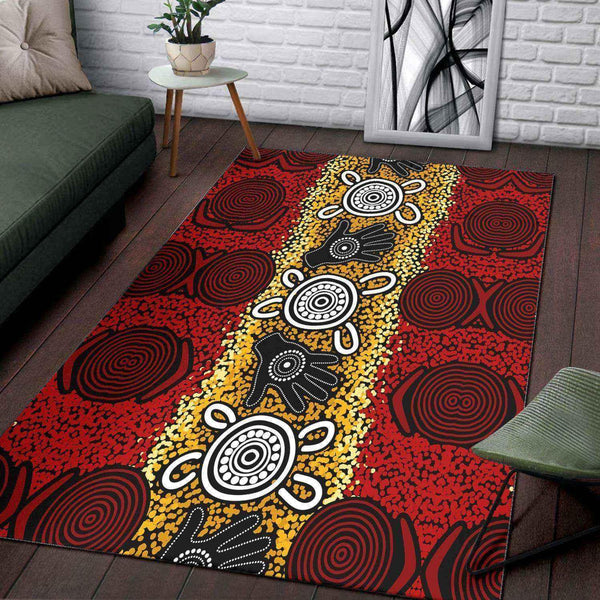 Aussie Dreamtime Australia Aboriginal Area Rug - Handprints Aboriginal Artwork - View 1