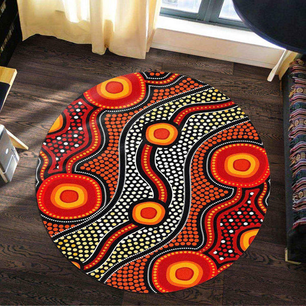 Aussie Dreamtime Australia Round Rug - Aboriginal Style Of Connection Concept - View 1
