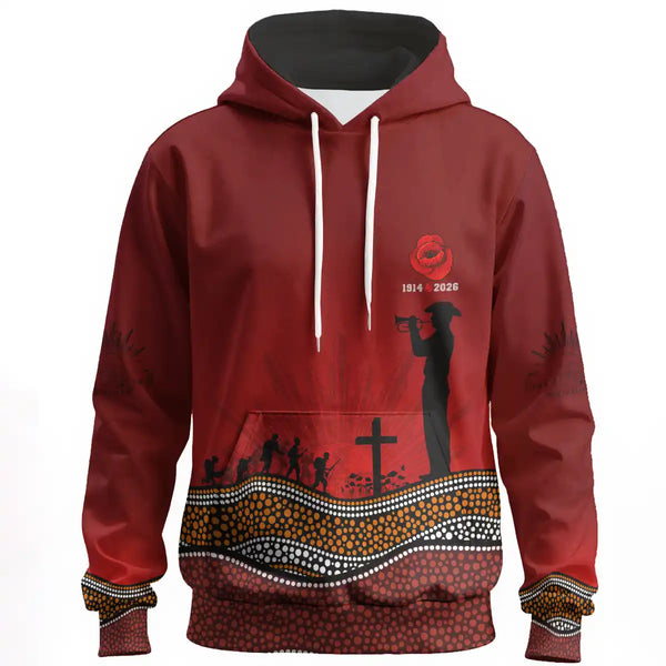 Aussie Dreamtime Australia Remembrance Day Hoodie - Remembrance Day Dot Art Patterns Red - View 1