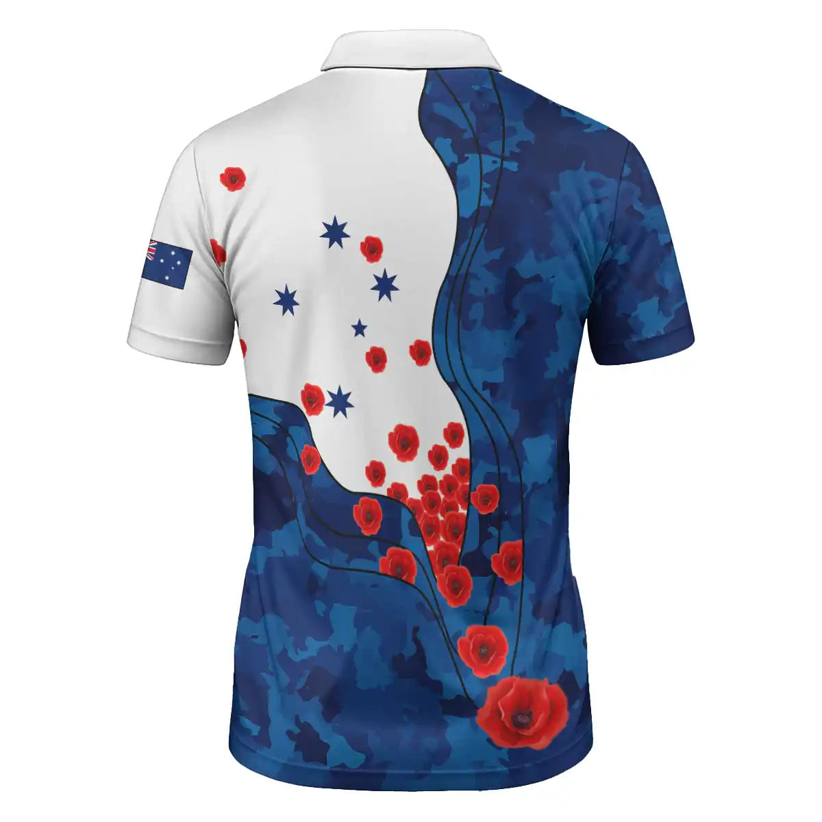 Australia Remembrance Day V-Neck Polo Shirt - Camo Blue Poppy | Aussie ...