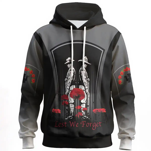 Aussie Dreamtime Australia Remembrance Day Hoodie - Remembrance Lest We Forget Black - View 1