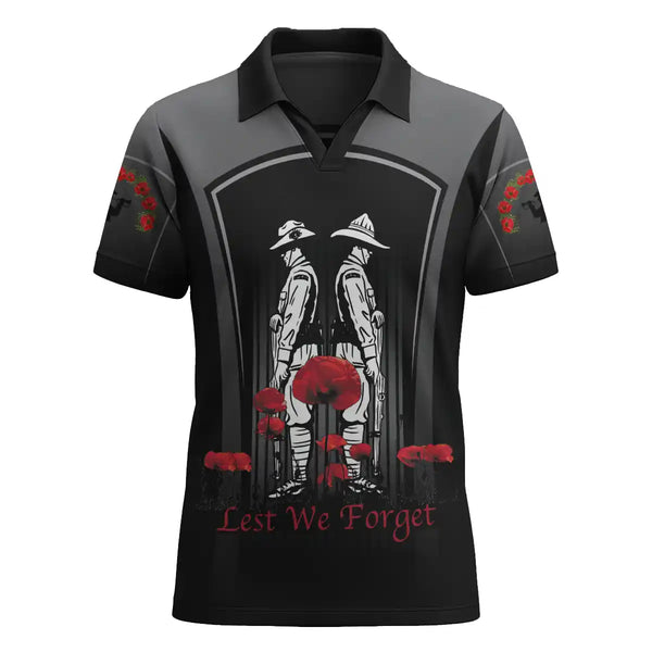 Aussie Dreamtime Australia Remembrance Day V-Neck Polo Shirt - Remembrance Lest We Forget Black - View 1