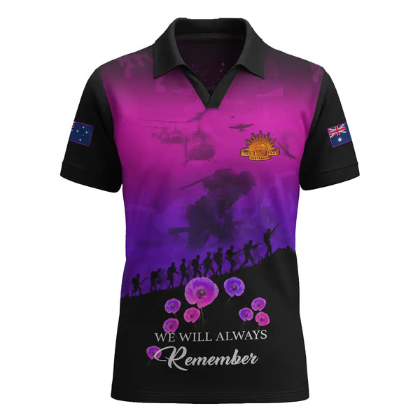 Aussie Dreamtime Australia Remembrance Day V-Neck Polo Shirt - We Will Always Remember - View 1