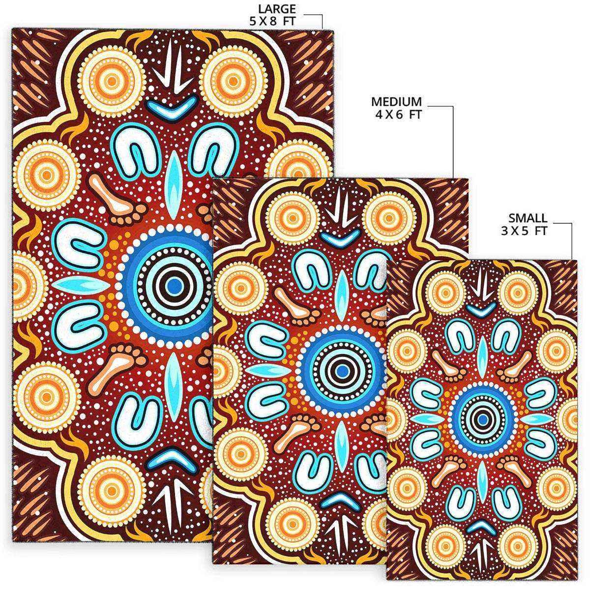 Aussie Dreamtime Aussie Dreamtime Aboriginal Area Rug - Indigenous Circle Dot Art Footprints Painting - View 15