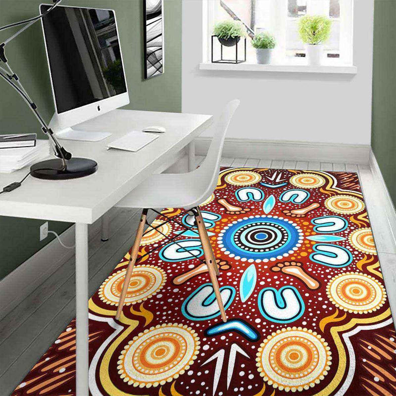 Aussie Dreamtime Aussie Dreamtime Aboriginal Area Rug - Indigenous Circle Dot Art Footprints Painting - View 5