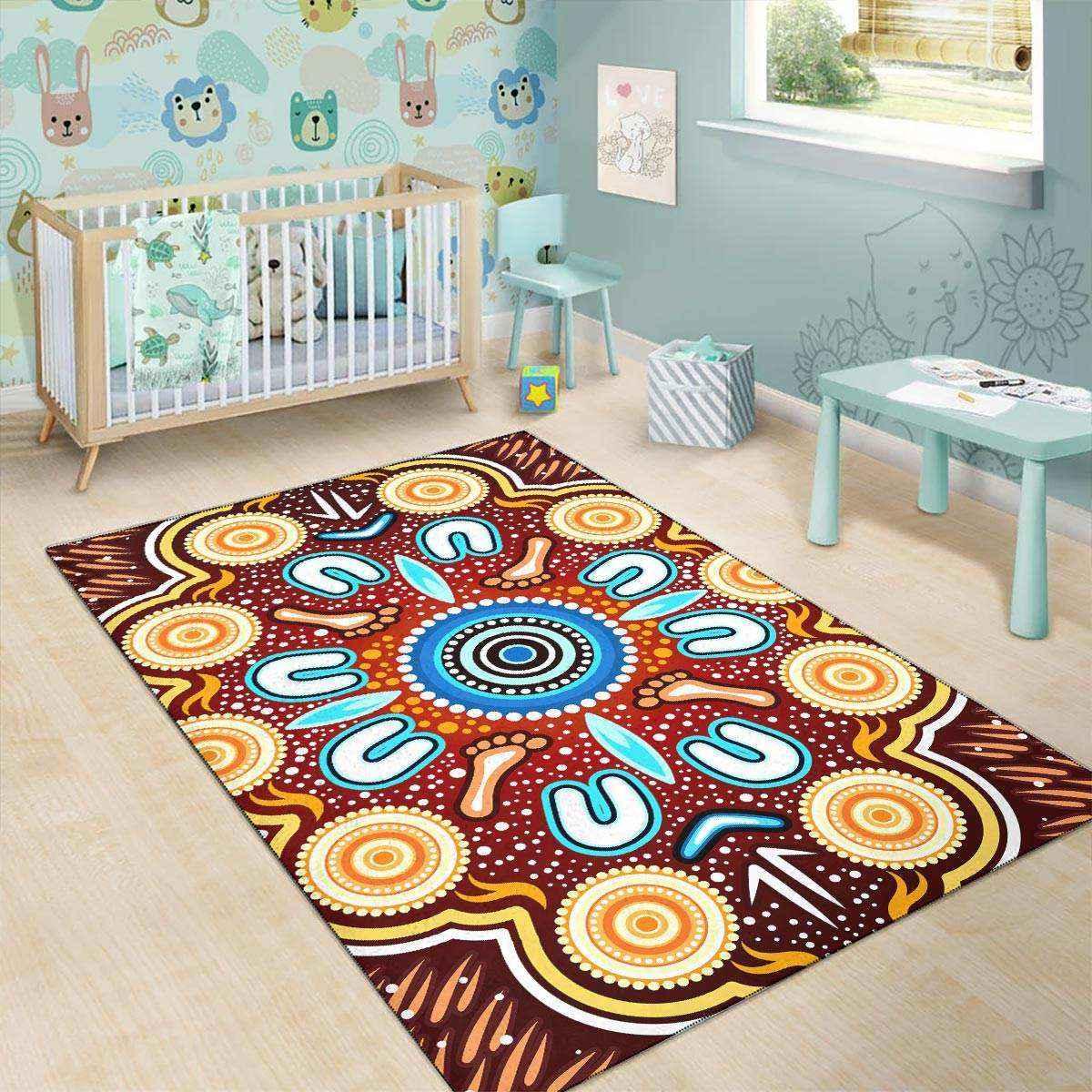 Aussie Dreamtime Aussie Dreamtime Aboriginal Area Rug - Indigenous Circle Dot Art Footprints Painting - View 4