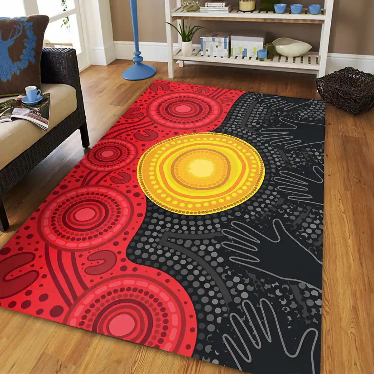 Aboriginal Flag Area Rug - Handprint Dot Art | Aussie Dreamtime