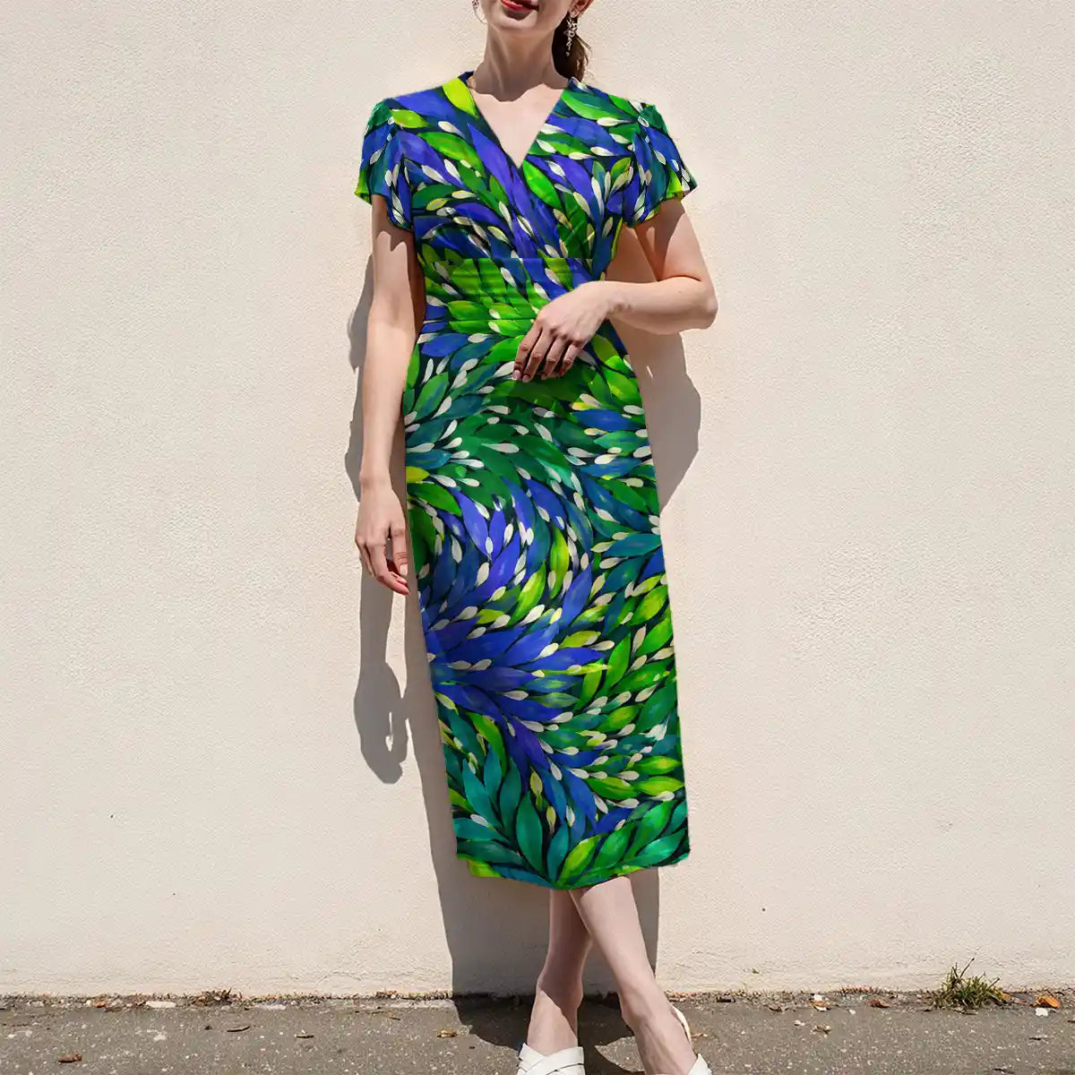 Emerald Dreaming Women's V-Neck Flutter Sleeve Midi Dress