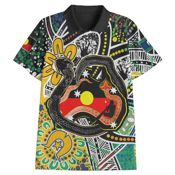 Australia Day Aboriginal Polo Shirt - Rainbow Serpent Creates Australia 1