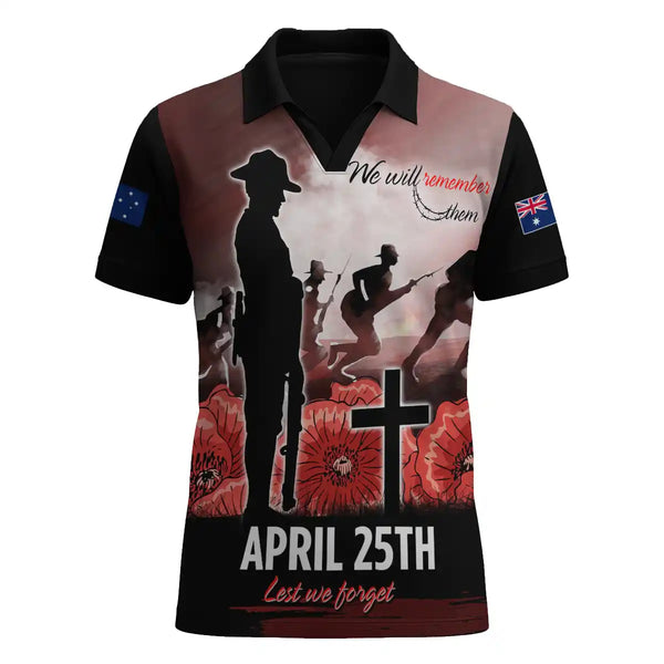 Australia Remembrance Day V-Neck Polo Shirt - Remembrance Day Vintage Red Style 1