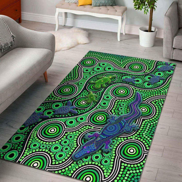Aussie Dreamtime Australia Aboriginal Area Rug - Crocodile, Plapytus And Turtles - View 1