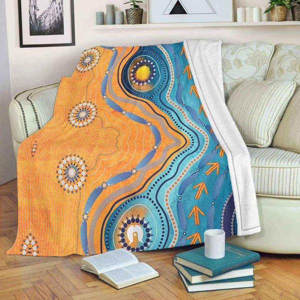 Aussie Dreamtime Australia Aboriginal Premium Blanket - Indigenous Beach Dot Painting Art - View 1