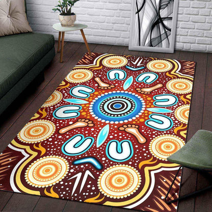 Aussie Dreamtime Aussie Dreamtime Aboriginal Area Rug - Indigenous Circle Dot Art Footprints Painting - View 3