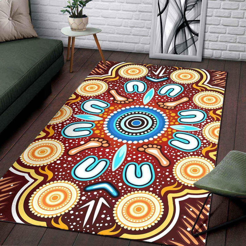 Aussie Dreamtime Aussie Dreamtime Aboriginal Area Rug - Indigenous Circle Dot Art Footprints Painting - View 3
