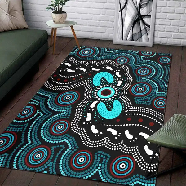 Aussie Dreamtime Australia Aboriginal Area Rug - Indigenous Footprints Dot Painting Art - View 1