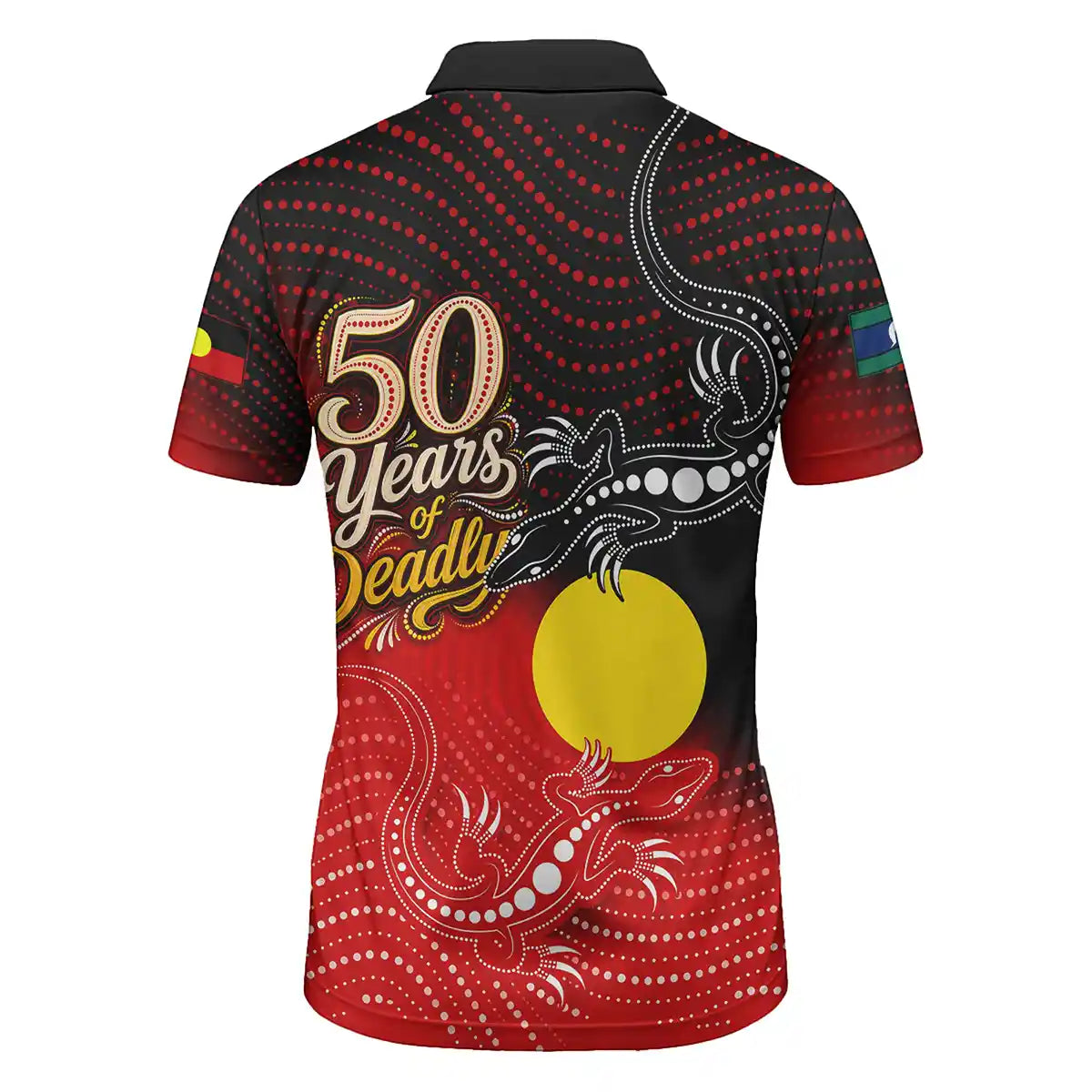 Twin Goannas Aboriginal Flag V-Neck Polo | Aussie Dreamtime