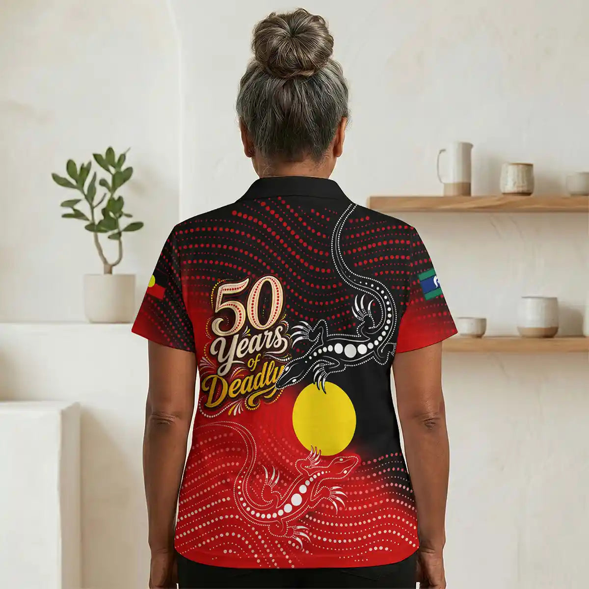 Twin Goannas Aboriginal Flag V-Neck Polo | Aussie Dreamtime