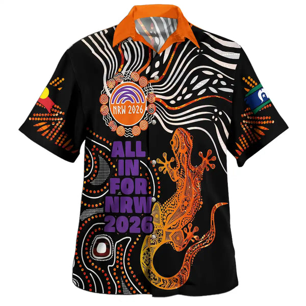 National Reconciliation Week 2026 Hawaiian Shirt - All In For NRW Goanna Painting 1