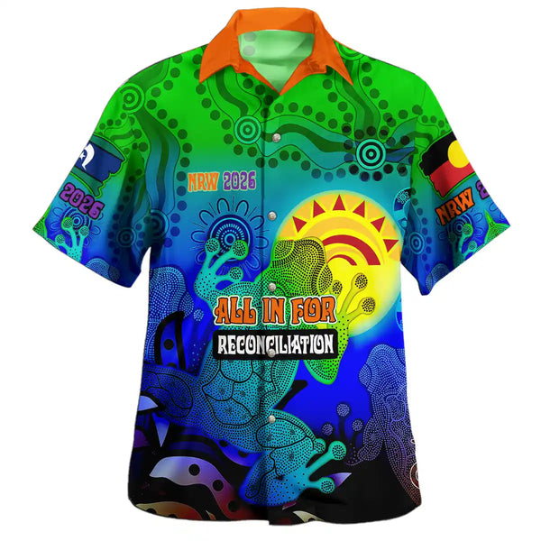 National Reconciliation Week 2026 Hawaiian Shirt - All In For Reconciliation Aboriginal Frogs 1