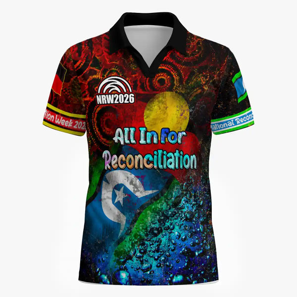National Reconciliation Week 2026 V-Neck Polo Shirt - All In For Reconciliation Vintage Indigenous Flags 1