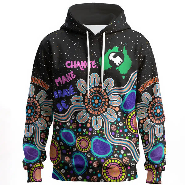 National Reconciliation Week Hoodie - Be Brave. Make Change Black Aboriginal Patterns 1