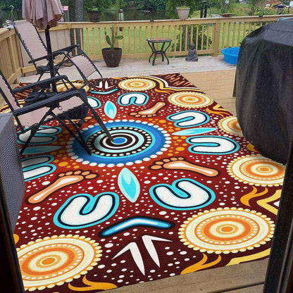 Aussie Dreamtime Aussie Dreamtime Aboriginal Area Rug - Indigenous Circle Dot Art Footprints Painting - View 12