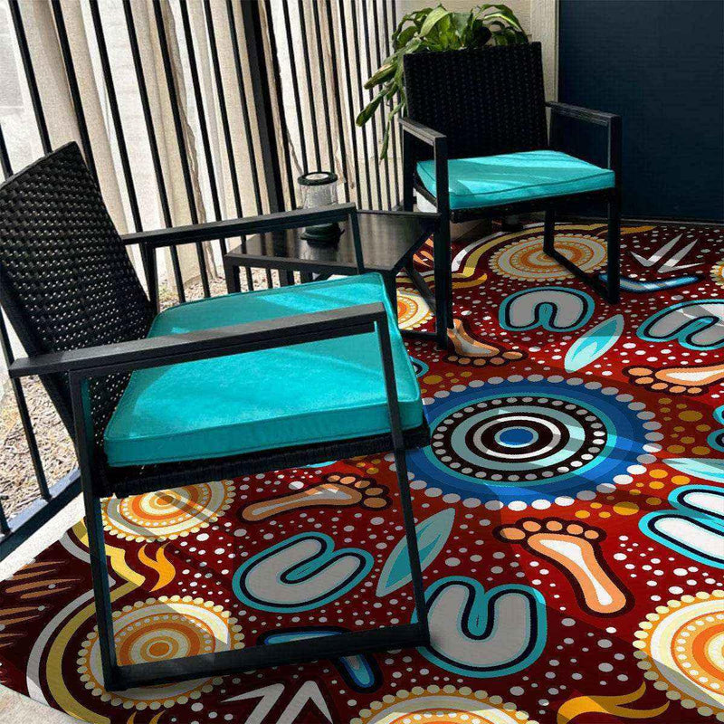 Aussie Dreamtime Aussie Dreamtime Aboriginal Area Rug - Indigenous Circle Dot Art Footprints Painting - View 10