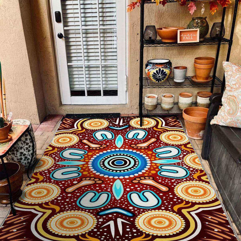 Aussie Dreamtime Aussie Dreamtime Aboriginal Area Rug - Indigenous Circle Dot Art Footprints Painting - View 9