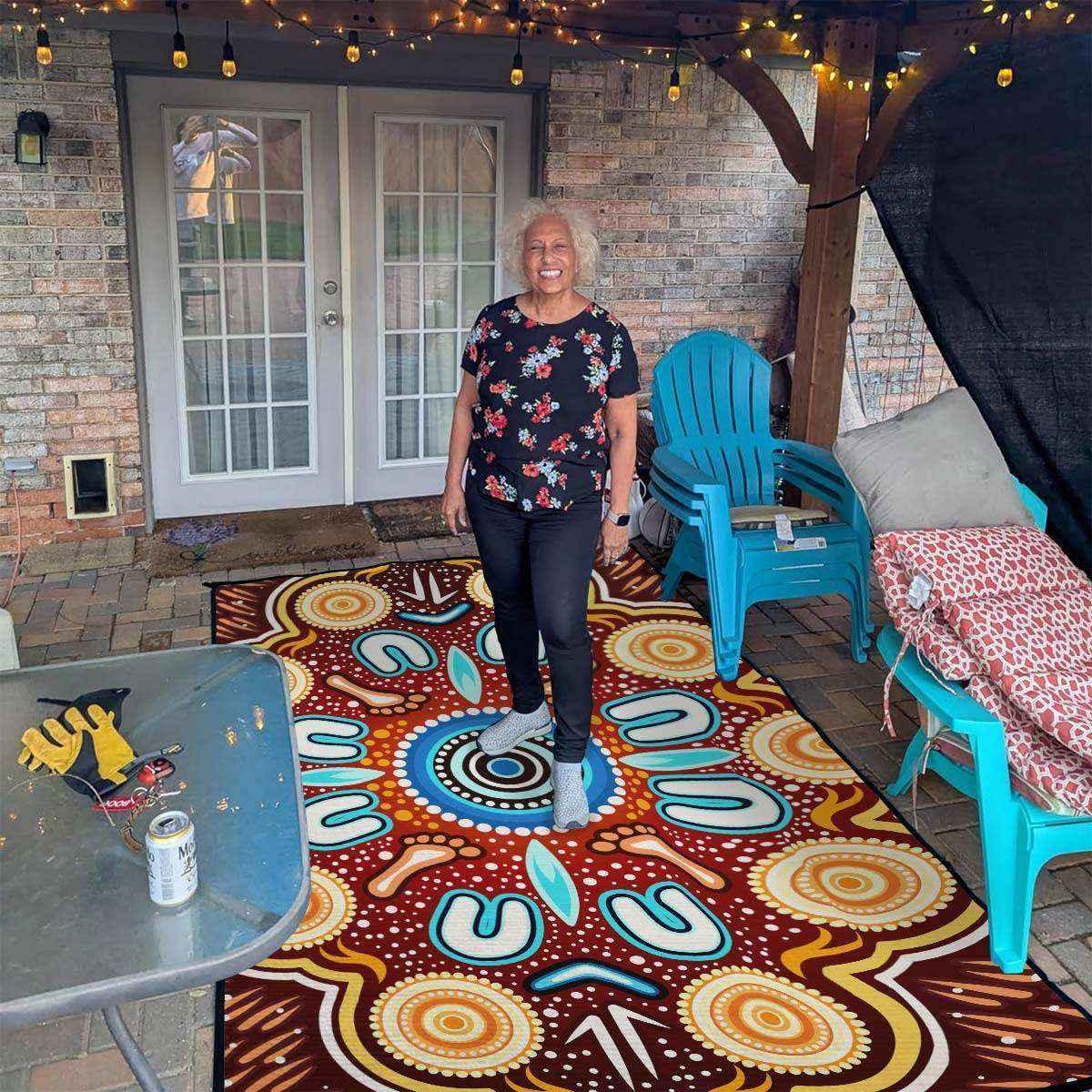 Aussie Dreamtime Aussie Dreamtime Aboriginal Area Rug - Indigenous Circle Dot Art Footprints Painting - View 11