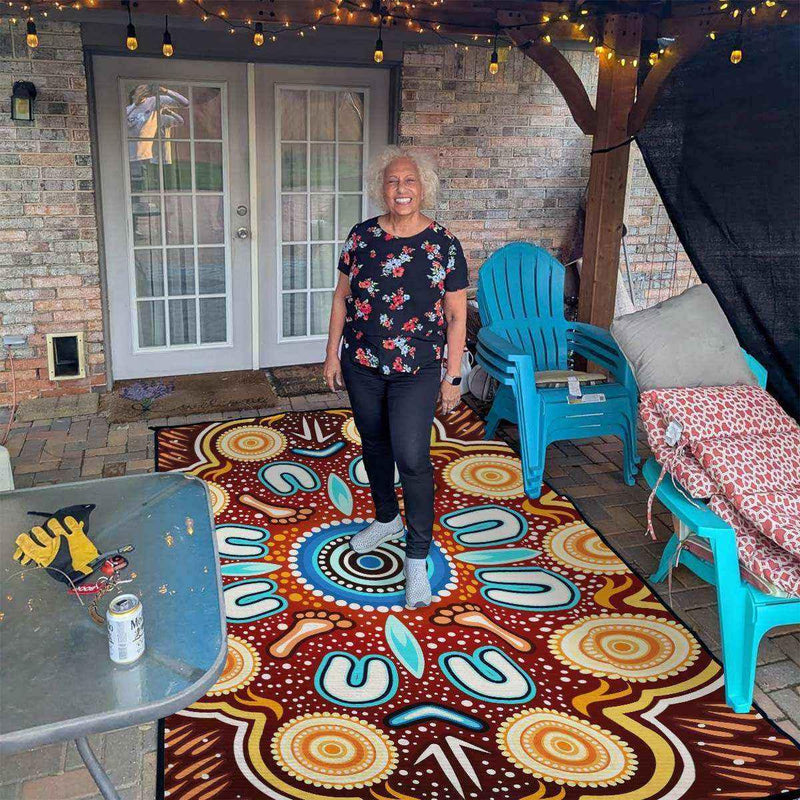 Aussie Dreamtime Aussie Dreamtime Aboriginal Area Rug - Indigenous Circle Dot Art Footprints Painting - View 11