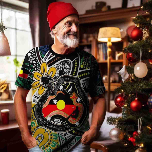 Aussie Dreamtime Australia Day Aboriginal T-shirt - Rainbow Serpent Creates Australia - View 1