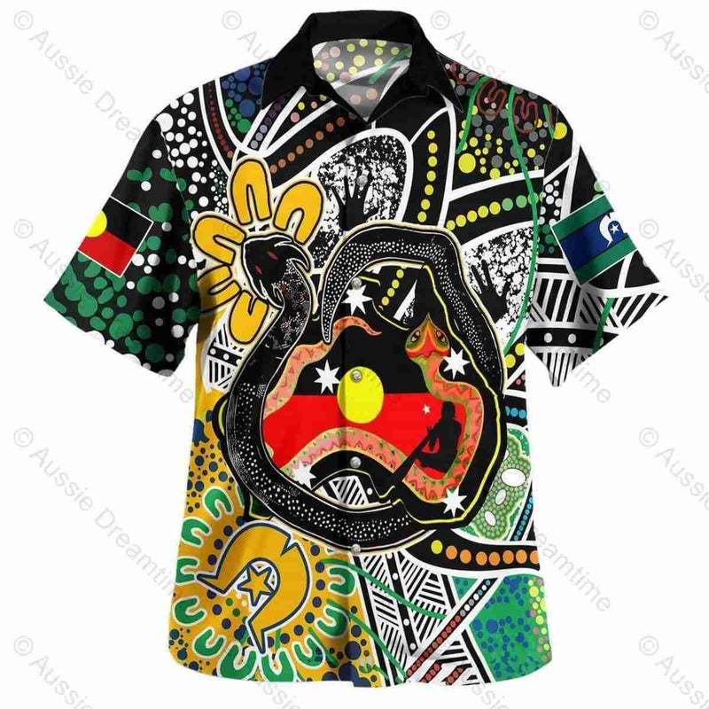 Aussie Dreamtime Australia Day Aboriginal Hawaiian Shirt - Rainbow Serpent Creates Australia - View 4