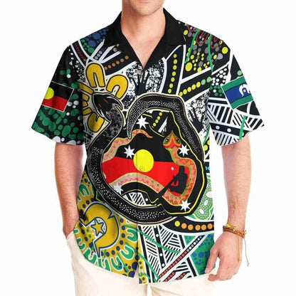 Aussie Dreamtime Australia Day Aboriginal Hawaiian Shirt - Rainbow Serpent Creates Australia - View 1