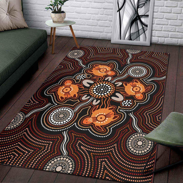Aussie Dreamtime Australia Aboriginal Area Rug - Turtles Unity Dot Art - View 1