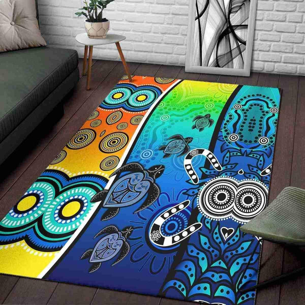 Aussie Dreamtime Australia Aboriginal Area Rug - Turtles Dot Art Painting Concept - View 1