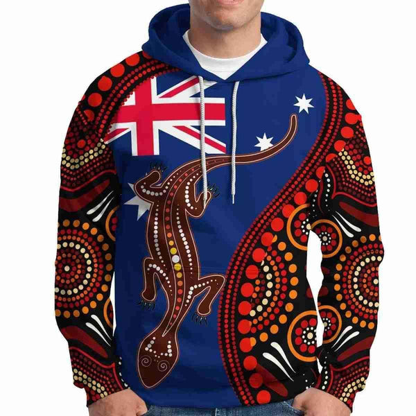 Aussie Dreamtime Australia Day Aboriginal Hoodie - Australia Flag With Aboriginal Lizard - View 1