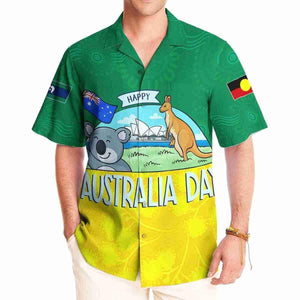 Australia Day Aboriginal Hawaiian Shirt - Happy Australia Day With Golden Wattle Pattern
