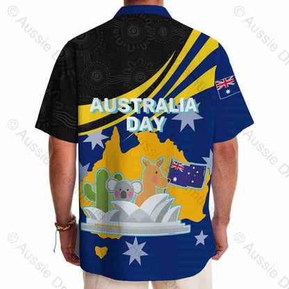 Aussie Dreamtime Australia Day Aboriginal Hawaiian Shirt - Happy Australia Day Dot Art Painting Curve Style - View 2