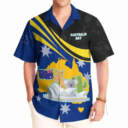 Aussie Dreamtime Australia Day Aboriginal Hawaiian Shirt - Happy Australia Day Dot Art Painting Curve Style - View 1