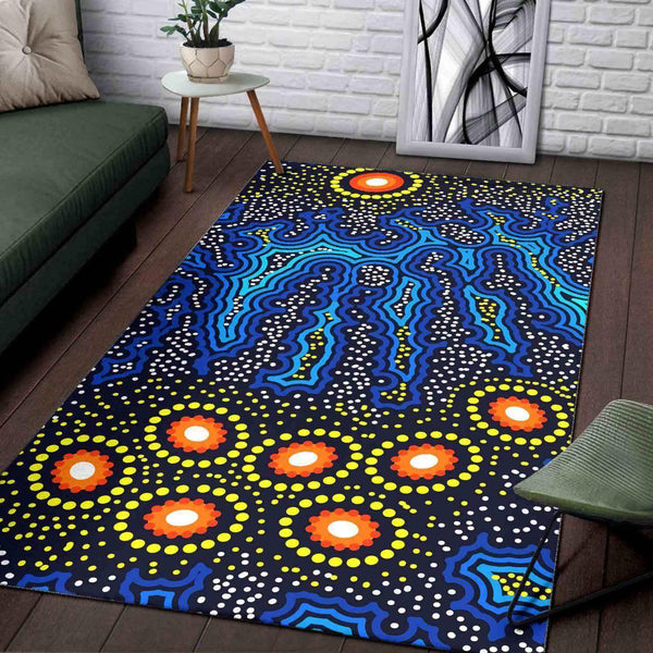 Aussie Dreamtime Aussie Dreamtime Aboriginal Area Rug - Vibrant Blue Night-Sky Dreaming - View 1