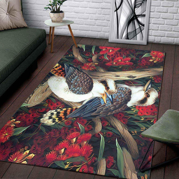 Aussie Dreamtime Aussie Dreamtime Aboriginal Area Rug Kookaburras - Vibrant Design - View 1